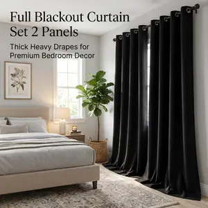 2-Panel 52"x84" Solid Full Blackout Grommet Curtains, Light-Blocking Window Drapes for Home Decoration, Model FT2599 QF222, Blackout Curtains