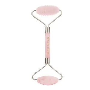 Skin Gym Rose Quartz 2D Texturized and Smooth Facial Roller for Daily Calming Contour and Serum Application