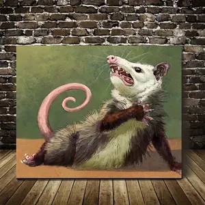 Christmas Opossum Canvas Wall Art with Wooden Frame International Style Holiday Decorations for Living Room Bedroom Office Poster 11.8X15.7Inch Animal Theme Ornaments Artistic Print
