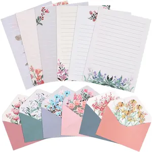 36 PCS Writing Paper and Envelopes Set, Warm Floral Themed Stationery Set for Wedding Invitations Wishes, 24 Lined Stationery Paper with 12 Envelopes