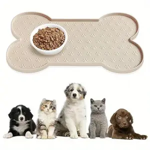 1 Pc Silicone Dog Feeding Mat, Non-Slip Pet Food Pad with Raised Edges, Washable Waterproof Dog Cat Feeding Tray with Paw Prints Design, Durable Food Bowl Placemat for Small to Medium Dogs