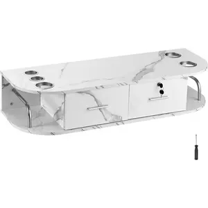 TikTokShopBlackFridayVEVOR Wall Mount Styling Station, Hair Barber Table with 5 Hair Dryer Holders, 2 Drawers(One Lockable), Beauty Salon Equipment for SPA, Barber Shop, Home & Bathroom, Marble White