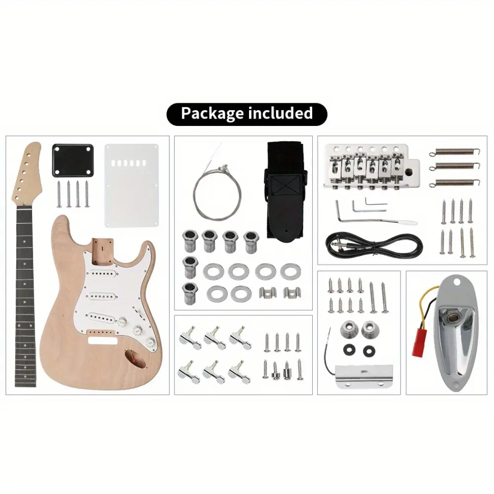 DIY 6-String ST-Style Electric Guitar Kit - Mahogany Body, Maple Neck, Single Pickups, Guitar Strap, and Matching Accessories Set