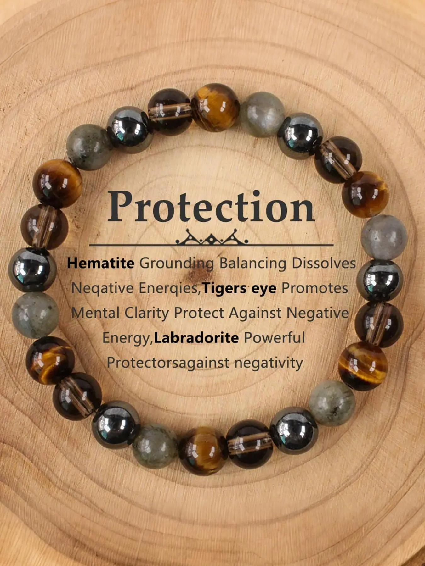 8mm Black Onyx & Hematite & Tiger's Eye & Labradorite Protection Bracelet, Grounding Stone for Mental Clarity, Dissolve Negative Energy, Protective Accessory, Dainty Crystal Bracelet, Healing Crystal Bracelet, Tigers Eye Bracelet