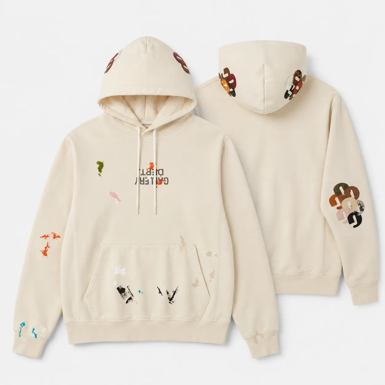 Gallery Dept. G Patch Graphic Hoodie, Men's Paint Detail Pullover Streetwear Sweatshirt with Sleeve Patch Artwork