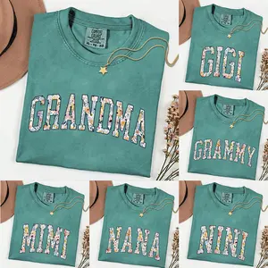 Comfort Colors Custom Grandma Light Green T-Shirt | Personalized Family Gift | Floral Mama Nana Auntie Mimi Gigi Grammy Shirt | Mother's Day Gift