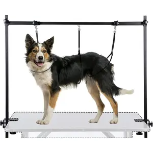 SMONTER H-Shape Dog Grooming Arm with Clamp, Heavy Duty Pet Grooming Table Arm with Loop Noose, 32" Height Adjustable and 34" - 50" Width Adjustable for Large & Medium & Small Pets, Black