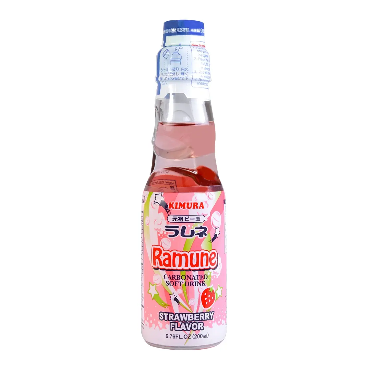 KIMURA DRINK Ramune Soda Strawberry Flavor - Original Japanese Marble Soda 200ml