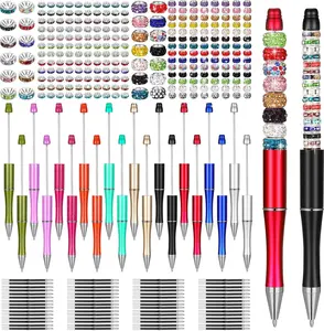 300 Pcs Plastic Beadable Pen Assorted Bead Pen Set, 20 Bead Ballpoint Pen 40 Extra Refill 240 Crystal Rhinestone Loose Bead DIY Bead Pen for Back to School Supplies (Multicolor, Delicate Style)