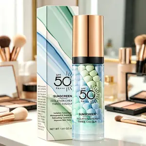 3-In-1 Three Color Correcting Facial Isolation Serum, SPF50 PA++++ Broad Spectrum Sunscreen Primer, Oil Control Refreshing Color Corrector, Blur Skin Imperfections, Moisturizing Even Skin Tone Brightening Base Makeup Primer, Blue & Green Tones