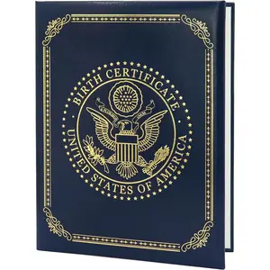 Birth Certificate Holder - Navy Blue Cover with    Seal | Ideal  ,  Keepsake, Unisex Birth Certificate Protector
