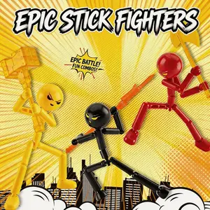 3-Piece Matchstick Figure Building Block Set, Jointed Action Figures DIY Assembly Model, Random Color, Not Plated with Precious Metal, Fighters