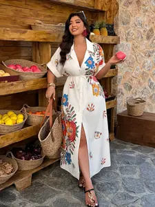 Women's Plus Size Floral Print Vacation Shirt Dress, Bohemian Style Long Dress, Casual Summer Dress, Daily Commute Wear, Ly6032