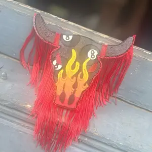 8 Ball & Flames Bull Freshie with Fringe