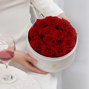 12 Preserved Rose in a Box Real Roses That Last a Year Preserved Flowers Prime Gift for Her Valentines Day Colorful Decor Plants Round Petal Friend Decorative