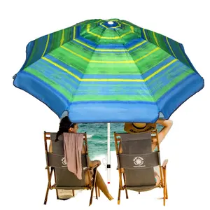7FT Beach Umbrella with Sand Anchor & Carry Bag, Portable Outdoor Windproof Sun Umbrella Sun 50+ Protection Umbrella With Push Button Tilt & Air Vent