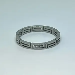 Stainless Steel Greek Key Pattern Ring – Modern Geometric Band