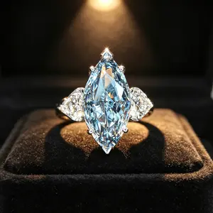 Ladies' Sparkling Blue Pear Cut Personalized Ring | Three Stone Design Elegant Promise Ring, Wedding Party Accessories Classic Statement Ring Gift for Her Jewelry evry jewel woman