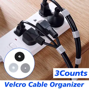 3 Counts Reusable Fastening Tape Cable Ties, Double Side Hook Roll in Grey&Black&White for home use