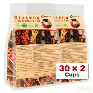 Kidney Tea Formula Ginseng Five Treasure Tea 2PCS (5g x 30 Bags x 2) Natural Herbal Kidney Support Tea for Men & Women Traditional Chinese Wellness Beverage Detox Cleanse Organic Ingredient Daily Healthy Tea Value Pack