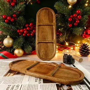 2pcs Wooden Trays with Compartment Design, Snack Storage Box, Party Hostess, Holiday Decor, Perfect for Tea Parties, Breakfast, Cake