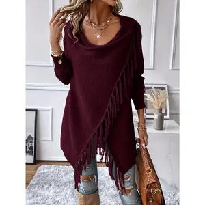 Elegant Fringe Tassel Shawl - Vertical Necklace Poncho with Flowing Fringe Trim, Winter Warmth for Weddings, Parties & Special Events - Solid Color Poncho Suitable for Fall/Winter