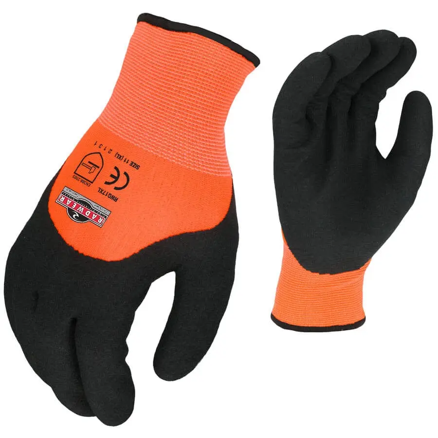 Radians RWG17 Latex-Coated Cuffed Work Safety Gloves, ANSI Cut Level 2, EN388 Rated, Cut-Resistant Cold Weather High-Visibility Gear for Home Improvement, Outdoor Work