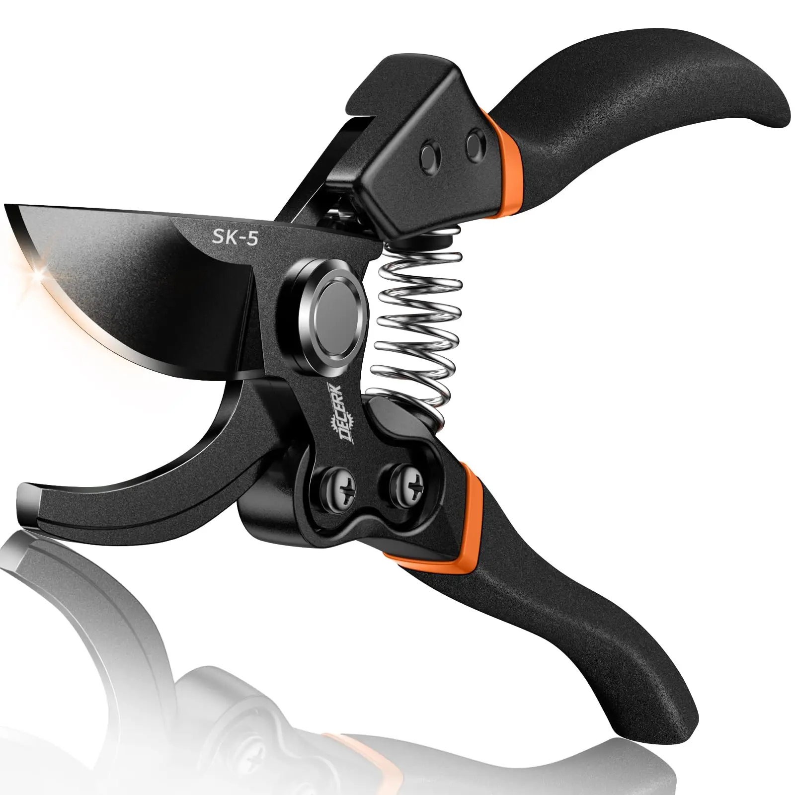 DECERK 8.5" Professional Bypass Pruning Shears for Gardening, Garden Pruner Scissors & Clippers for Fruit Tree Branch Trimming, Ultra Sharp SK5 Blade,