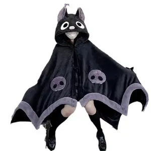 Women's Halloween Themed Hooded Bathrobe, Casual Loungewear Long Sleeve Sleepwear, Pocket Button Front, Ideal for Fall & Winter