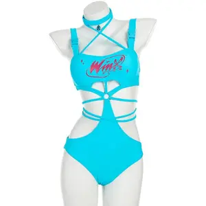 Winx Club Bloom Blue Cross Strap One Piece Swimsuit Women one-piece swimwear