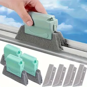 5PCS Multi Function Window Cleaning Tool Set with 1 Plastic Handle and 4 Reusable Sponge Pads for Living Room Bedroom Bathroom Kitchen Indoor Must Have Cleaning Tool Multipurpose Cleaning Tool
