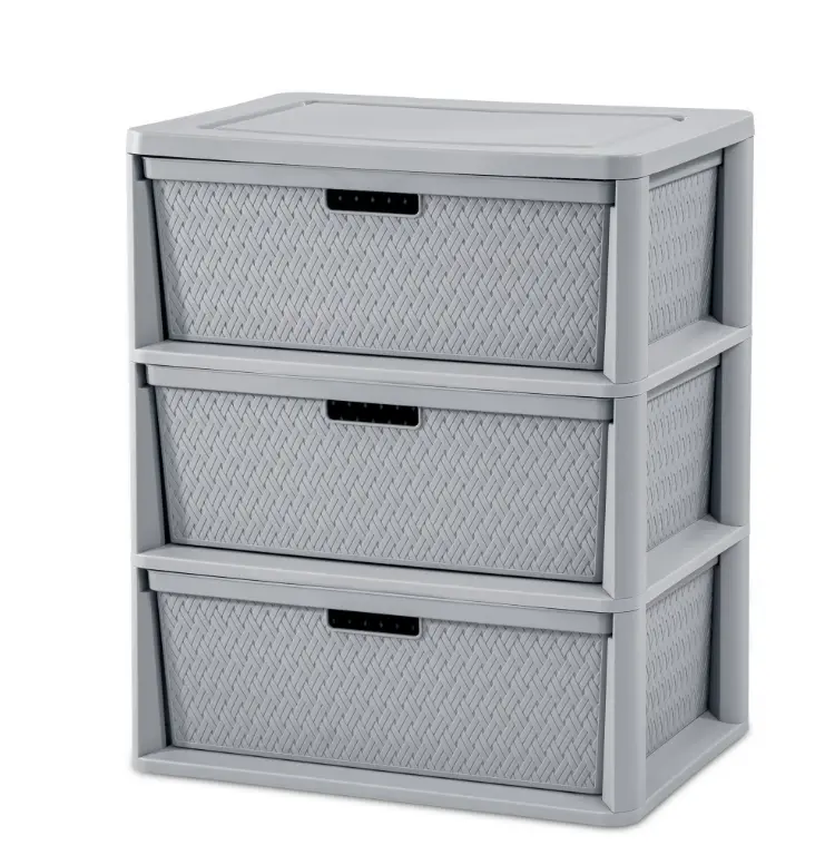 3 Drawer Wide Weave Tower Plastic Decor Drawers with Pull Handles Light Gray Storage Unit 3 Drawer Wide Weave Tower Plastic Decor Drawers with Pull Handles Light Gray Storage Unit