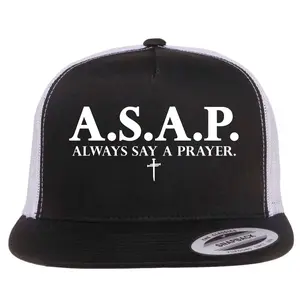 ASAP Always Say A Prayer 3 Nails Cross Jesus Christ Christian Catholic Flat Bill Trucker Hat Christian Apparel - Redeemed Collection