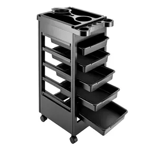 5 Tier Rolling Salon Cart Mobile Storage Trolley with Dye Bowl for Hair Stylists Beauty Salon Nail Art Tools Organizer Black Utility Cart for Home or Professional Use