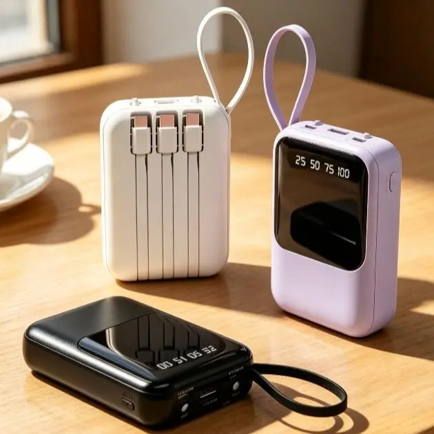 10000mAh Ultra Compact USB-C Chargeable Mobile Power Bank with Hanging Rope - Fast Charging Powerbank, Multi-Interface, Emergency Light, Portable iPhone Charger, EDC Gear, Emergency Power Bank for Commuter Devices
