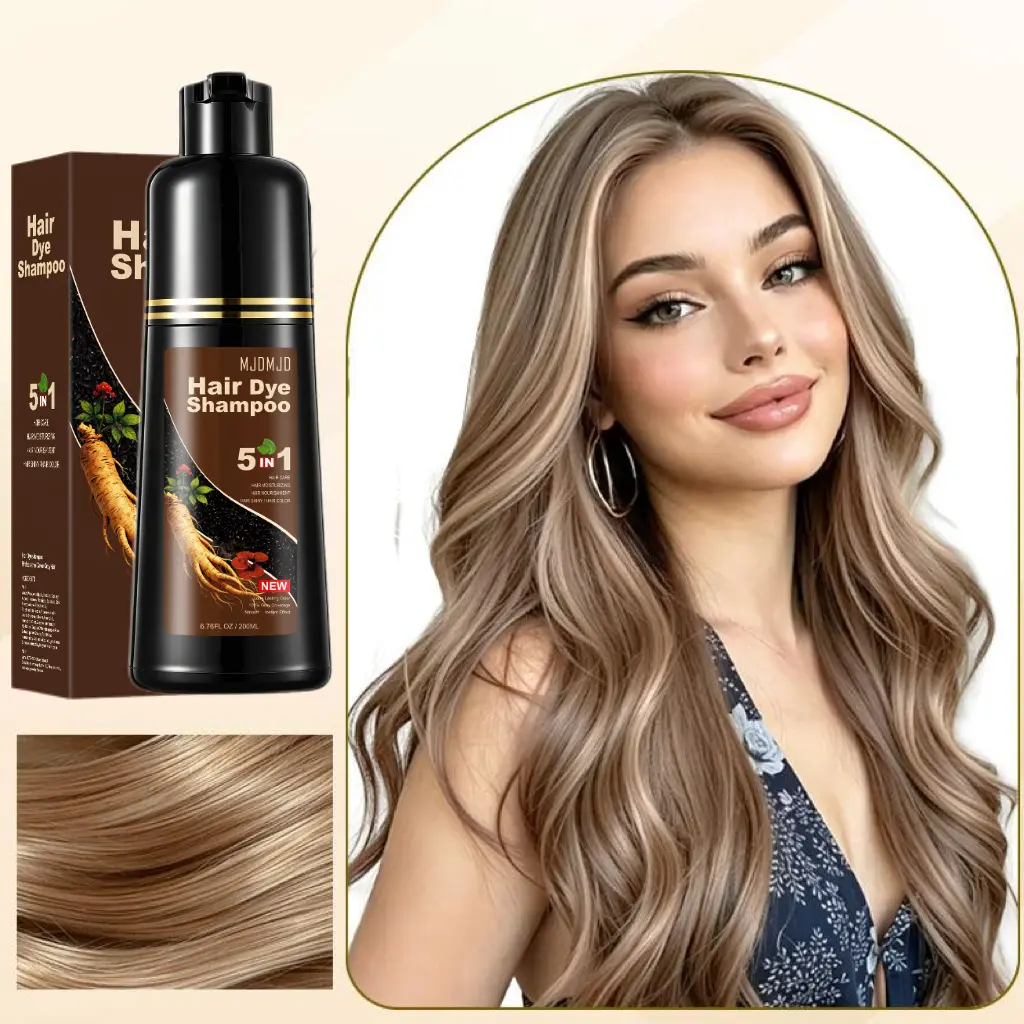 5-in-1 Light Brown Hair Dye Shampoo, Natural Color for Gray Coverage, Semi-Permanent Hair Color for Men & Women, Easy Home Use, 200ml