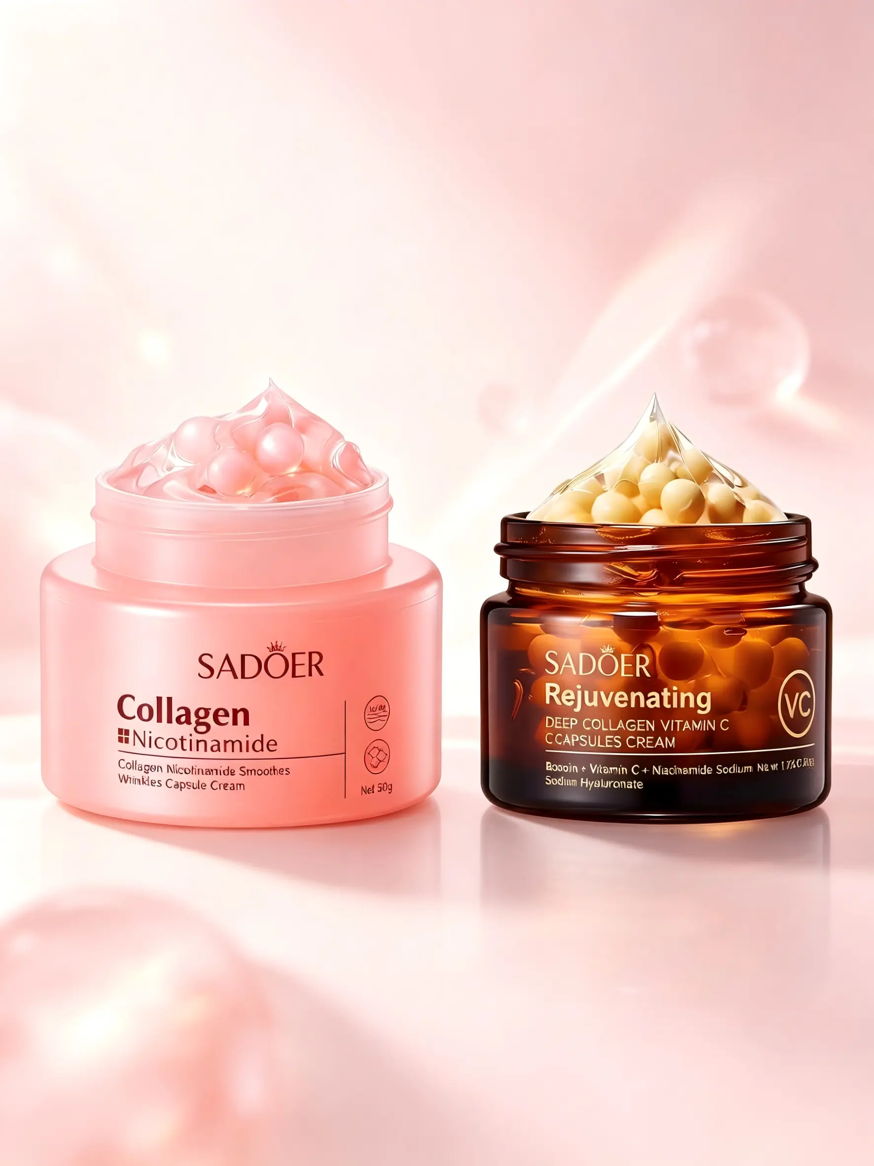 2-Piece Collagen Facial Cream Kit with Nicotinamide and Vitamin C, Daily Skin Care Moisturizers for Combination, Dry, Oily & Sensitive Skin, Smooth Skin Routine