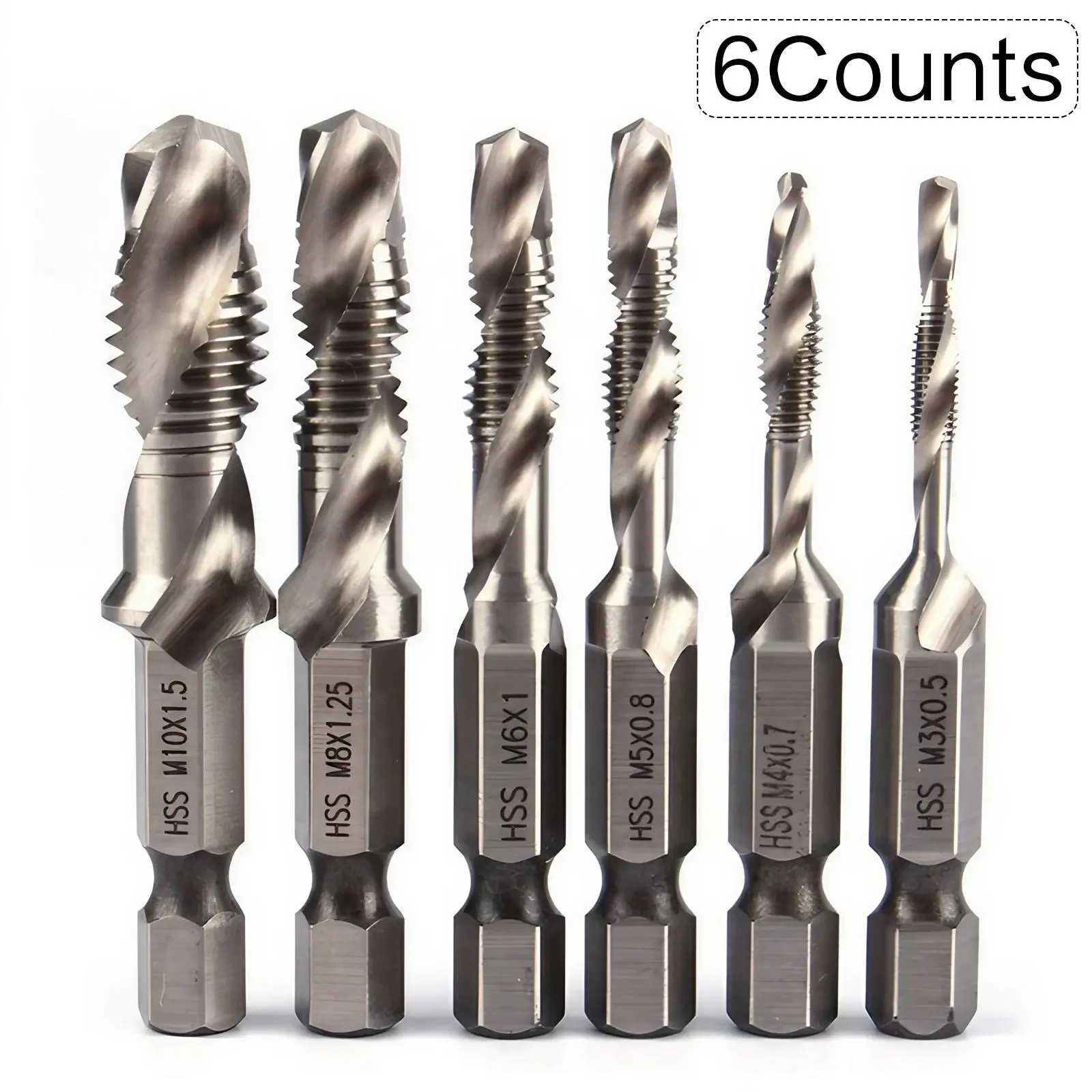 High Speed Steel M3/M4/M5/M6/M8/M10 Hex Shank Drill Bit, 3 In 1 Spiral Tap Drill Bit Set, Professional Drill Accessories For Woodworking, Power Tool Accessories, Drill Bits Set, Metal Drill Bits, Drill Bit Kit