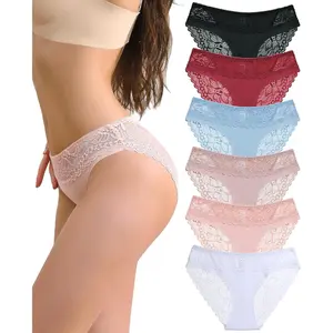 Sexy Underwear for Women Cute Lace Cheeky Bikini Panties Ladies No Show Silky Hipster 6 Pack