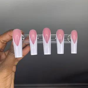 White Acrylic Classic French Tip Press On Nails - High Gloss Long Lasting Sturdy