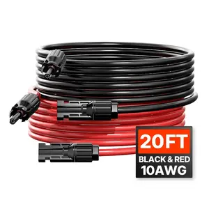 fathersdaygift VEVOR 20FT Solar Panel Extension Cable, 10AWG Solar Extension Cable Wire with Female Male Waterproof Connectors, 6mm PV Cable for Home, Ship and RV Solar Panels, 20FT Black+ 20FT Red (Set of 2)