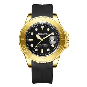 Men's Yacht Style Quartz Analog Watch, Black Gold Round Face with Silicone Strap, Waterproof with Luminous Hands & Date