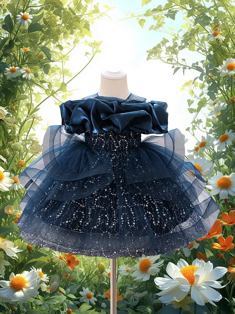 navy blue dress for baby girl Fsqjgq Baby Girl Clothes Girls Size 14 Dress Elegant 21T Dresses for Girls  Blue New Children's Dress Puffy Dress Cake Dress Princess Dress Flower  Girl's First Birthday Baby Party Dress 70 main image 1