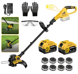 【FIREHELP】20V Cordless Lawn Mower and Trimmer, 12-inch Weed Cutter, Automatic Feeding, Comes with 2 x 2.0Ah Batteries, Fast Charger, and 8 Grass Cutting Discs, Cutting Tool Box Handle