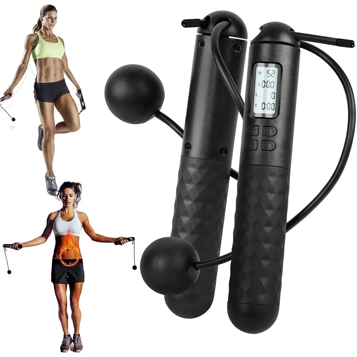 Skipping Ropes for Adults -Cordless Counter Jump Rope with Large Cordless Ball-Weighted Jump Rope for Women with LCD Display