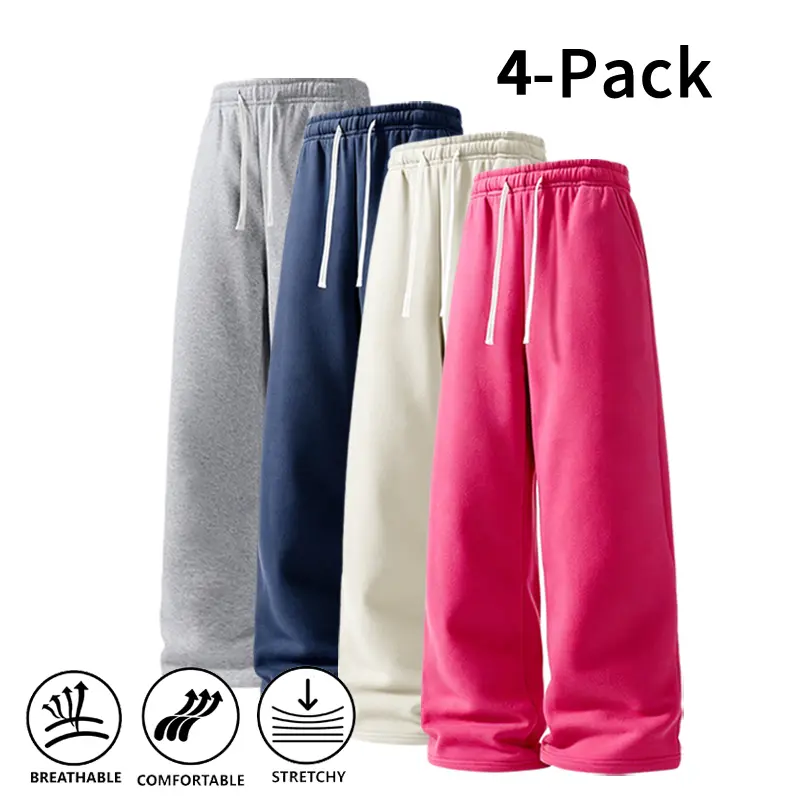 4-Pack Autumn & Winter Budget-Friendly Cloud-Soft Wide-Leg Pants | Stretchy stretch sweatpants for basketball, workouts, and casual trouser versatile