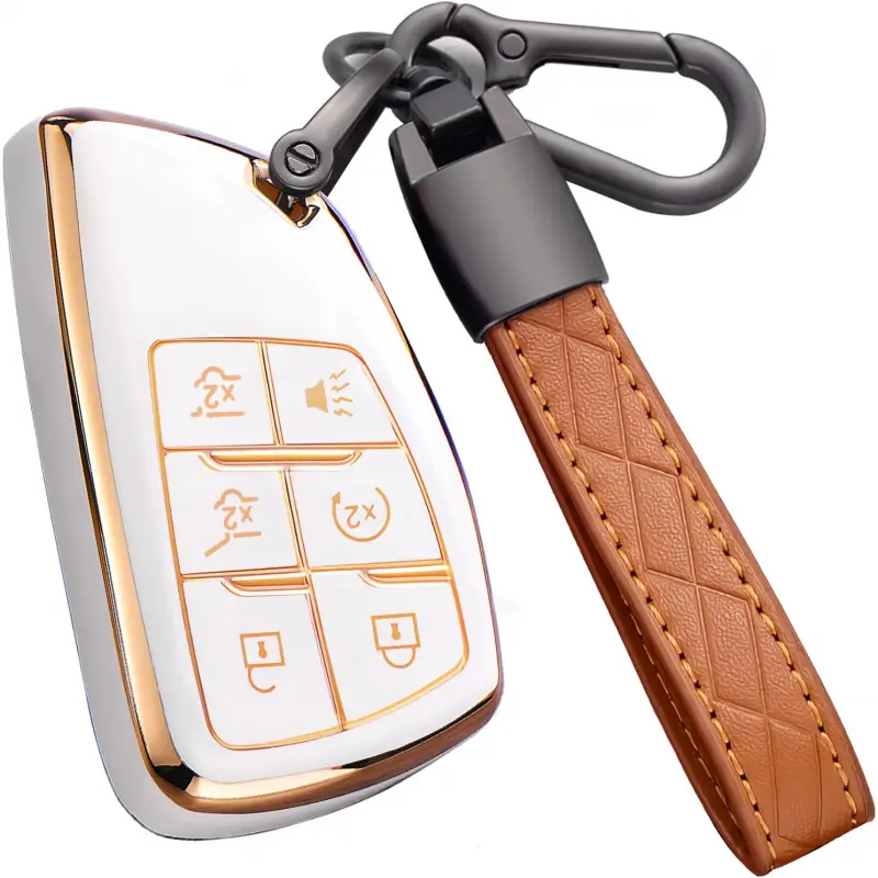 Ivory 5-Button Shockproof Triple Plated Premium Soft TPU Car Key Fob Cover with Keychain - 360-Degree Protection, Full Cover, Signal Safe, Fits Chevy GMC Buick Models (Tahoe, Suburban, Equinox, Traverse, Yukon, Denali, Terrain, Envision)