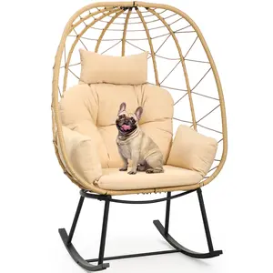 YITAHOME Wicker Rocking Egg Chair, Outdoor Patio Rocking chair with Cushioned Comfort, 330lb Capacity, Anti-Slip, All-Weather Resilient Egg Lounger Chair for Indoor & Outdoor Relaxation Spaces, Beige