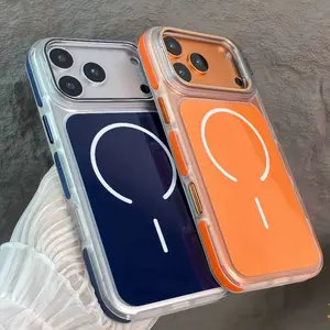 Phone Case - Phone Case Border Anti Slip Bracket for Iphone 17 16 15 14 13 12 Pro Max Plus Air Support Transparent High Quality Easy Magnetic Cover