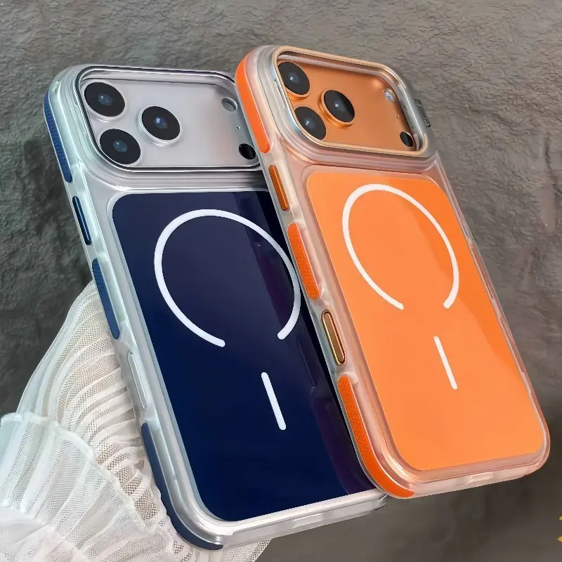 Transparent High-Quality Magnetic Smartphone Casing, Anti-Slip Border Handheld Cellphone Case with Bracket Support for iPhone 12-17 Pro Max Plus Air Devices
